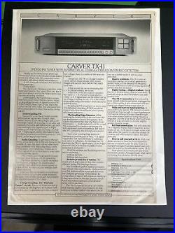 CARVER TX-11b AM/FM QUARTZ SYNTHESIZED STEREO TUNER RARE EXCELLENT CONDITION