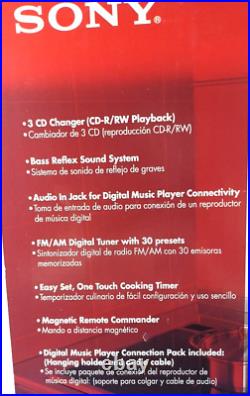 Sony ICF-CDK70 Under Cabinet Kitchen 3 CD Clock Radio AM FM Stereo Tuner New